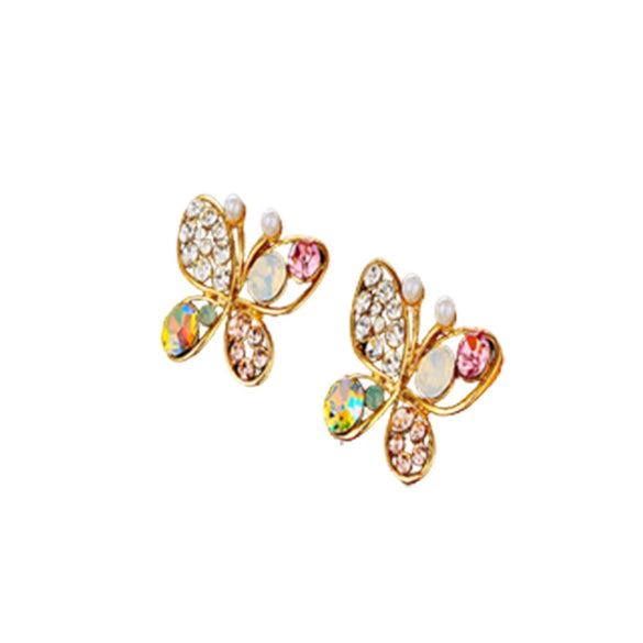 Female Jewelry Pearl Butterfly Hollow Color Diamond Earrings Made Of Alloy With Electroplating Design For Wholesale Mixed Batch