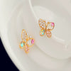 Female Jewelry Pearl Butterfly Hollow Color Diamond Earrings Made Of Alloy With Electroplating Design For Wholesale Mixed Batch