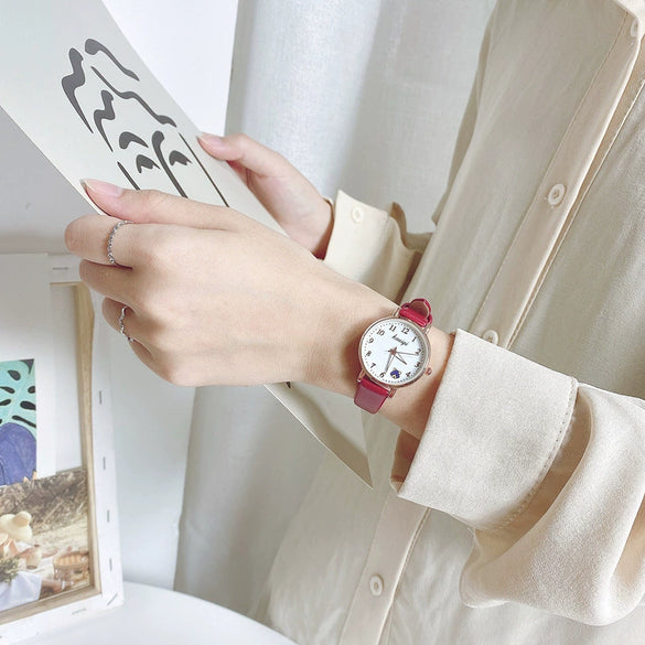 Female Leisure Alloy Case Imitation Leather Strap Round Dial Watch