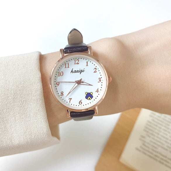Female Leisure Alloy Case Imitation Leather Strap Round Dial Watch