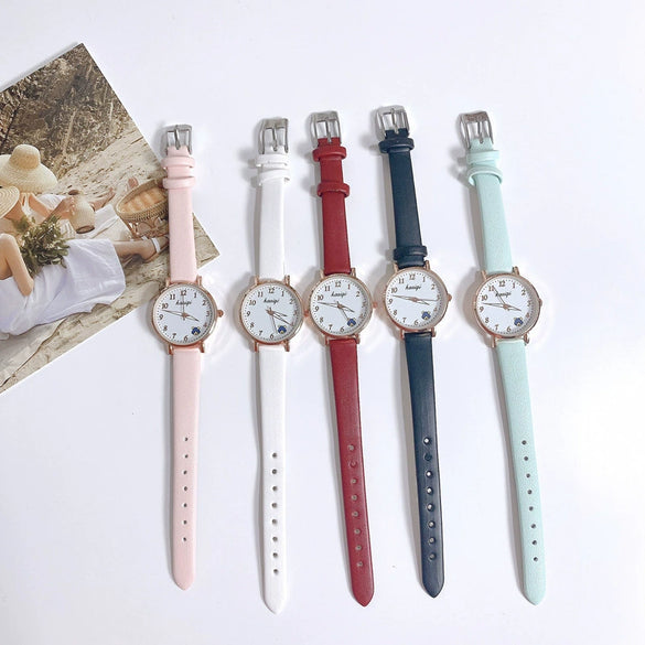 Female Leisure Alloy Case Imitation Leather Strap Round Dial Watch