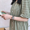 Female Leisure Style Watch Alloy Case Imitation Leather Strap Ordinary Glass Mirror Round Dial