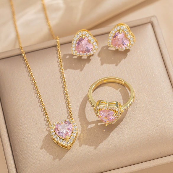 Female Necklace Titanium Steel Pendant With 18K Gold Zircon Set Heart Water Drop Bell Pattern Luxury New Style Design Sense Electroplated In Vacuum Furnace