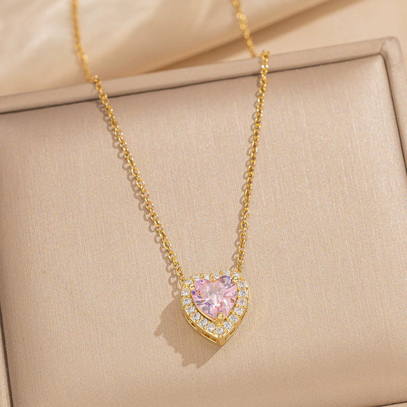 Female Necklace Titanium Steel Pendant With 18K Gold Zircon Set Heart Water Drop Bell Pattern Luxury New Style Design Sense Electroplated In Vacuum Furnace