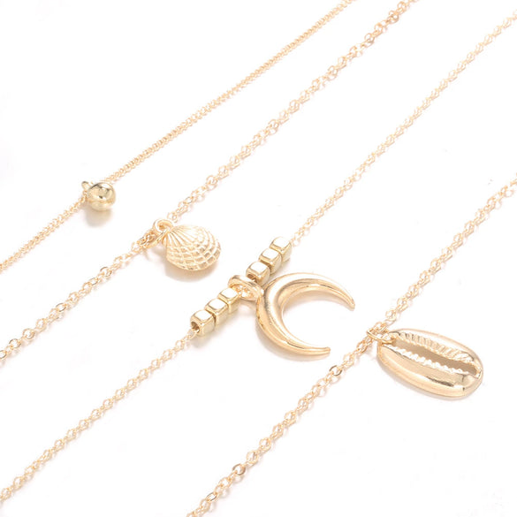 Female Personality Exaggerated Multilayer Crescent Scallop Shell Necklace Clavicle Chain With Geometry Style And Electroplated Alloy Material For Wholesale