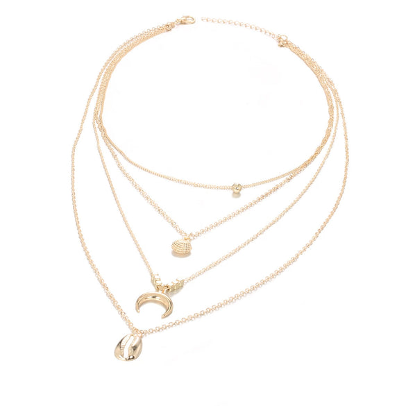 Female Personality Exaggerated Multilayer Crescent Scallop Shell Necklace Clavicle Chain With Geometry Style And Electroplated Alloy Material For Wholesale
