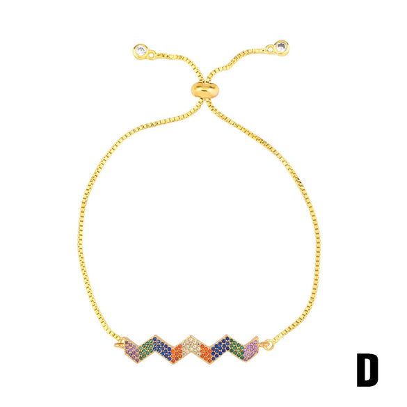 Female Pull Bracelet With Micro Inlaid Color Zircon Devil Eye And Wave Pattern Made Of Copper