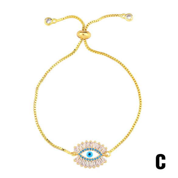 Female Pull Bracelet With Micro Inlaid Color Zircon Devil Eye And Wave Pattern Made Of Copper