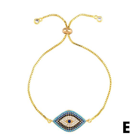 Female Pull Bracelet With Micro Inlaid Color Zircon Devil Eye And Wave Pattern Made Of Copper