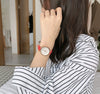 Female Retro Leisure Style Round Dial Alloy Case Imitation Leather Strap Cherry Blossom Printed Watch