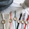 Female Retro Leisure Style Round Dial Alloy Case Imitation Leather Strap Cherry Blossom Printed Watch
