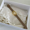 Female Student Belt Quartz Watch Tshaped Square Black Gold Metal Case Genuine Leather Strap Stainless Steel Buckle Ordinary Glass Mirror Medieval Style