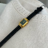 Female Student Belt Quartz Watch Tshaped Square Black Gold Metal Case Genuine Leather Strap Stainless Steel Buckle Ordinary Glass Mirror Medieval Style