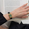 Female Student Belt Quartz Watch Tshaped Square Black Gold Metal Case Genuine Leather Strap Stainless Steel Buckle Ordinary Glass Mirror Medieval Style