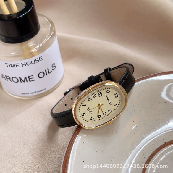 Female Student Digital Exam Watch Oval Dial Metal Case Ordinary Glass Mirror Fashion Style