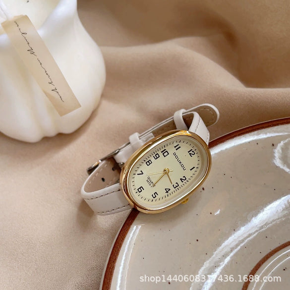 Female Student Digital Exam Watch Oval Dial Metal Case Ordinary Glass Mirror Fashion Style
