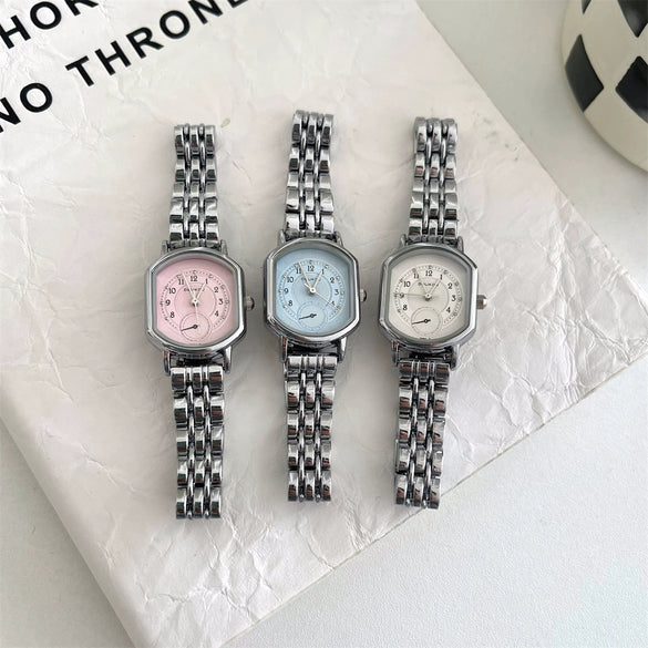 Female Student Fashion Light Luxury Square Dial Stainless Steel Band Alloy Case Quartz Watch