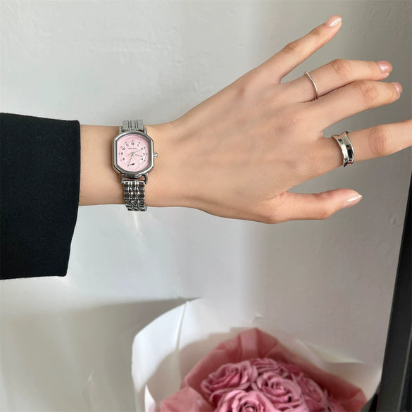 Female Student Fashion Light Luxury Square Dial Stainless Steel Band Alloy Case Quartz Watch