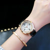 Female Student Fashion Quartz Watch With Rhinestones Alloy Case Genuine Leather Strap Round Dial