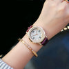 Female Student Fashion Quartz Watch With Rhinestones Alloy Case Genuine Leather Strap Round Dial