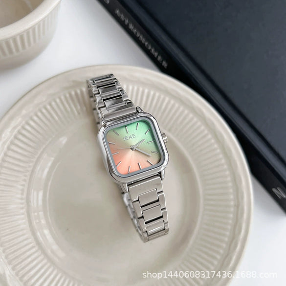 Female Student Fashion Square Alloy Case Steel Band Watch