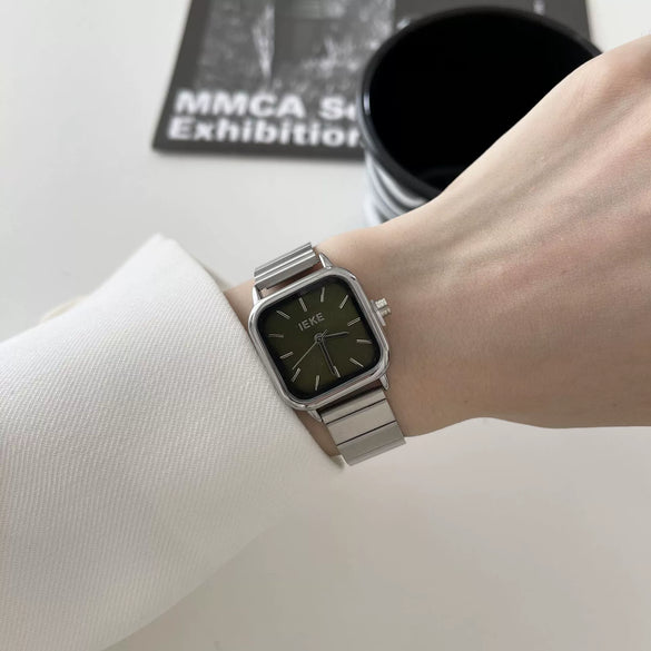 Female Student Fashion Square Alloy Case Steel Band Watch