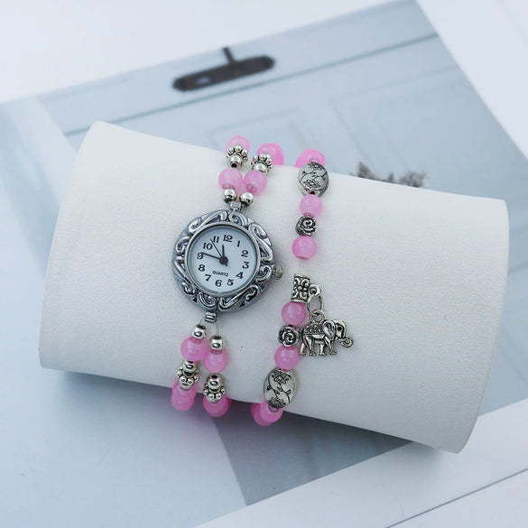 Female Student Fashionable Quartz Watch With Alloy Case Plastic Strap And Round Dial