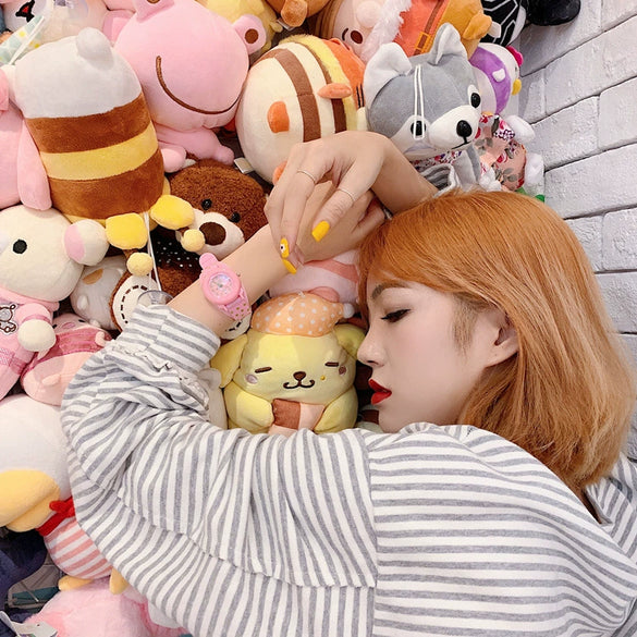 Female Student Heart Shaped Cartoon Style Pink Silicone Watch