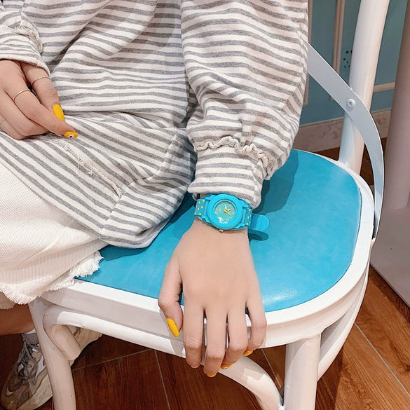 Female Student Heart Shaped Cartoon Style Pink Silicone Watch