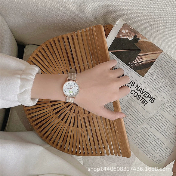 Female Student Leisure Style Alloy Case Plaid Quartz Watch