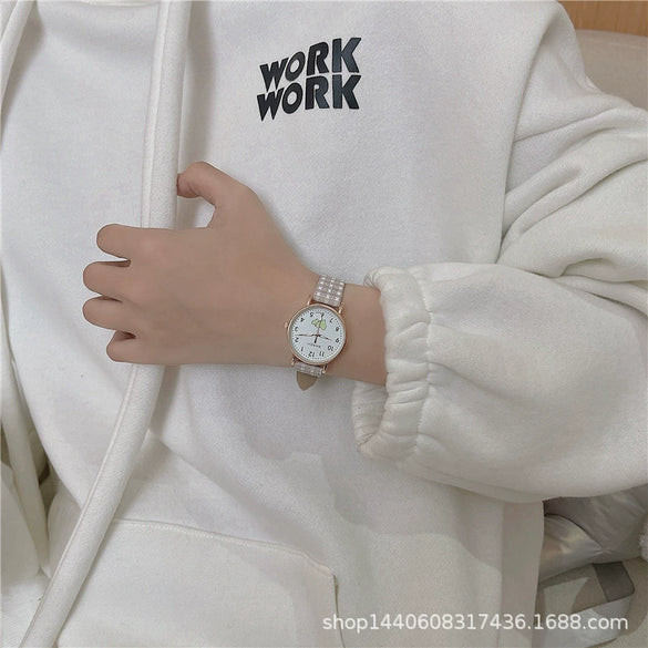 Female Student Leisure Style Alloy Case Plaid Quartz Watch