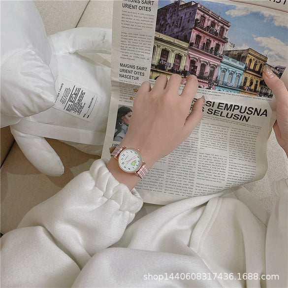 Female Student Leisure Style Alloy Case Plaid Quartz Watch