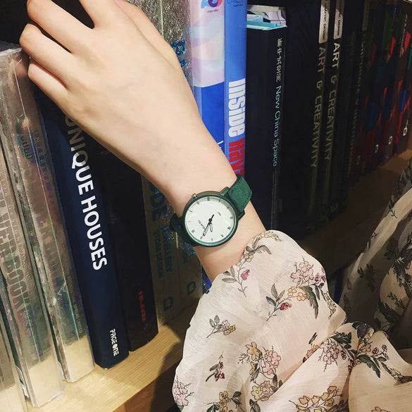 Female Student Mori Style Alloy Case Imitation Leather Strap Round Dial Quartz Watch