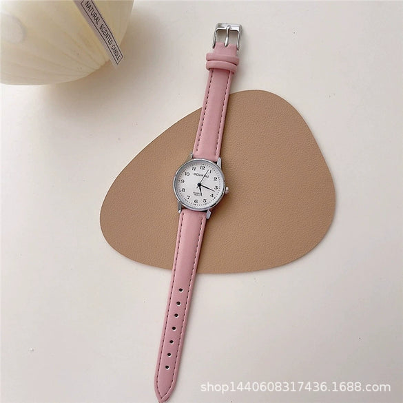 Female Student Quartz Watch Alloy Case Ordinary Glass Mirror Leisure Style Round Shape