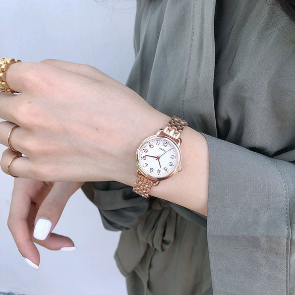 Female Students' Simple Fashion Watch With Alloy Case Stainless Steel Band And Round Dial