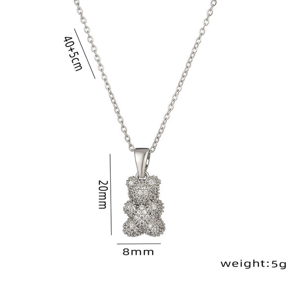 Female Titanium Steel Pendant Necklace With Cartoon Bear Zircon Light Luxury And Sweet Cool Style New Design