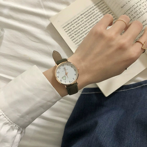 Female Watch Alloy Case Pu Strap Metal Clasp Round Dial Leisure Style Printed Logo