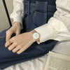 Female Watch Alloy Case Pu Strap Metal Clasp Round Dial Leisure Style Printed Logo