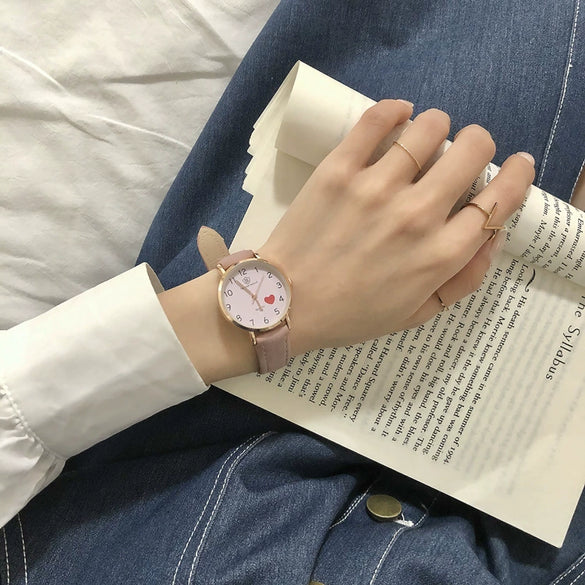 Female Watch Alloy Case Pu Strap Metal Clasp Round Dial Leisure Style Printed Logo