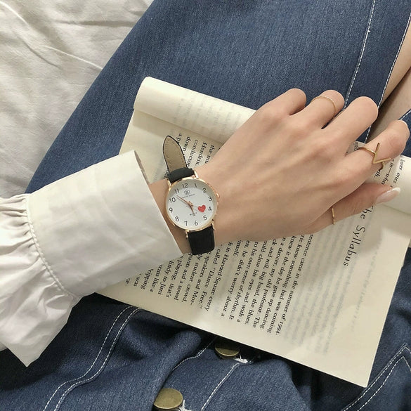 Female Watch Alloy Case Pu Strap Metal Clasp Round Dial Leisure Style Printed Logo