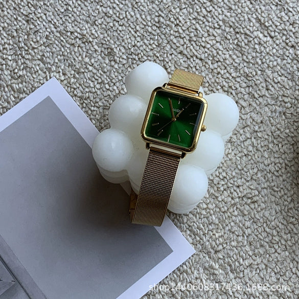 Female Watch Alloy Metal Steel Wire Belt Square Simple Cold Wind Green Leisure Design