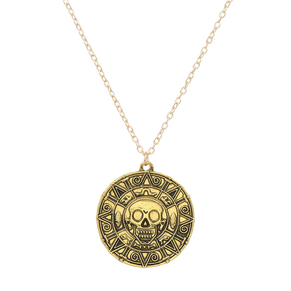 Festival Element Skull Necklace With Aztec Gold Coin Chain Alloy Material Geometric Styling Electroplating Treatment