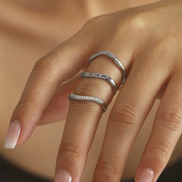 Fine Circle Color Plated Zircon Rig Ring Stacked With Finger Ring Stainless Steel Jewelry For Women With Geometric Design And Electroplating