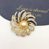 Fine Fashionable Autumn And Winter Sweater Coat Brooch With Large Freshwater Gold Pearls And Copper Plated Real Gold Micro Inlaid Zircon In Flower Styling