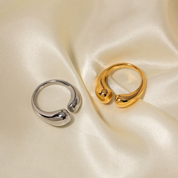 Fine Polished Gold Plated Stainless Steel Chunky Women Adjustable Opening Ring With Geometric Design