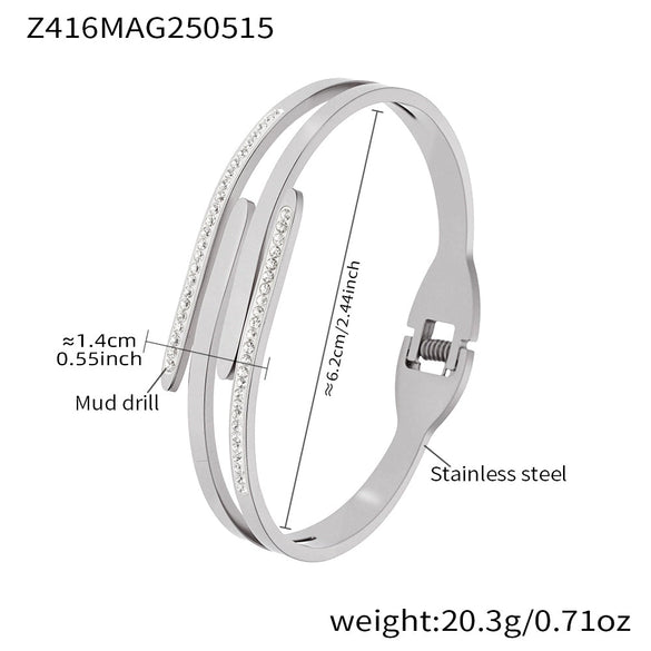 Fine Polished Multilayered Stainless Steel Bracelet With 18K Real Gold Nonfading Electroplated Mud Diamond Fashionable Geometry Style