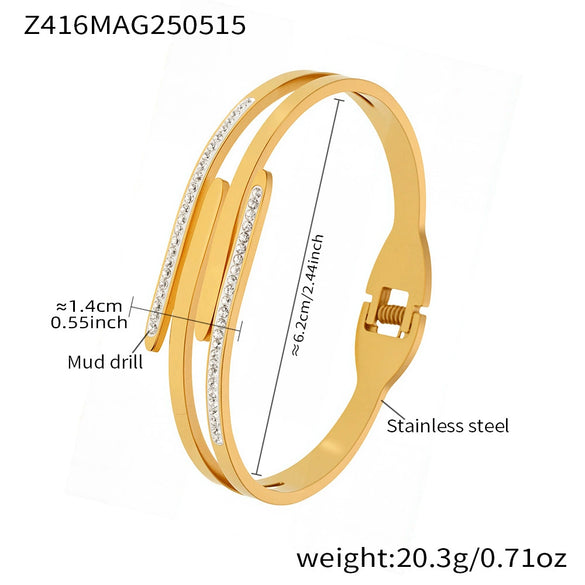 Fine Polished Multilayered Stainless Steel Bracelet With 18K Real Gold Nonfading Electroplated Mud Diamond Fashionable Geometry Style