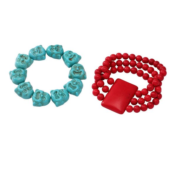 Finely Carved Natural Stone And Stainless Steel Geometric Beaded Bracelets With Maitreya Buddha Design Electroplated For Men And Women