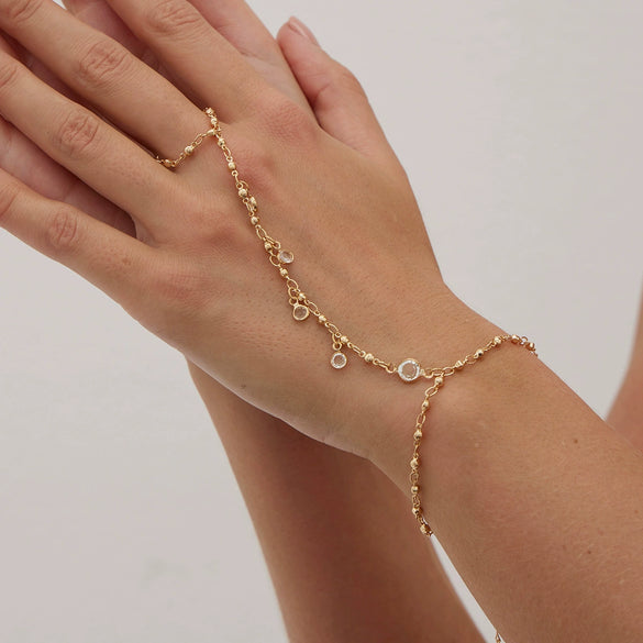 Finger Bracelet Hand Back Chain Imitation Pearl Geometric Handmade