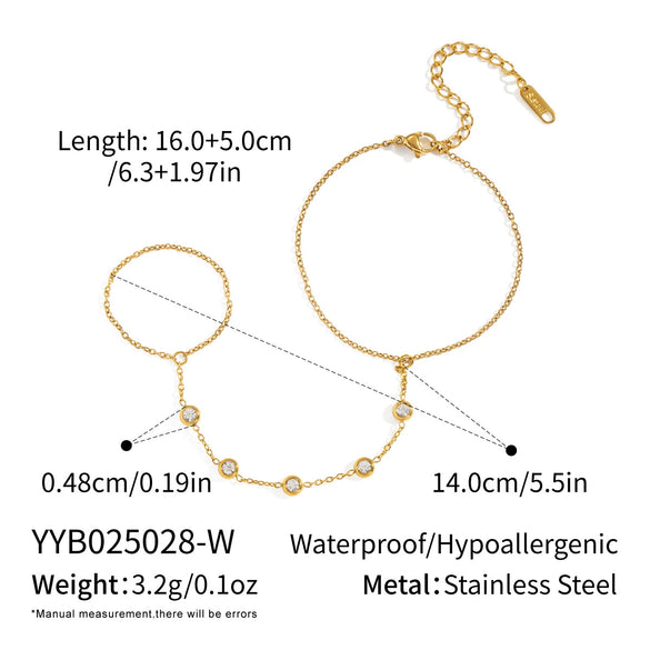 Finger Chain Bracelet Stainless Steel Inlaid With Zircon Geometric Elegant High End Jewelry Electroplating Does Not Fade